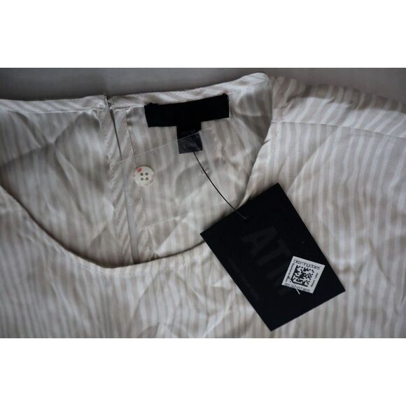 ATM Women's Sz S Beige Striped Pleated Cropped Pants & Sz M Sleeveless Top - Picture 5 of 16